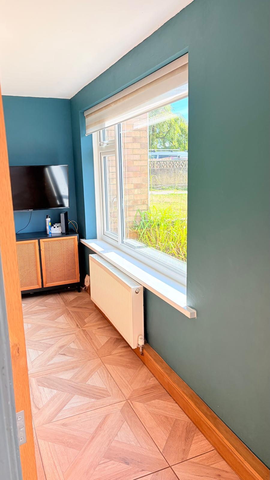 White PVCu living room window with picture glass viewed from inside